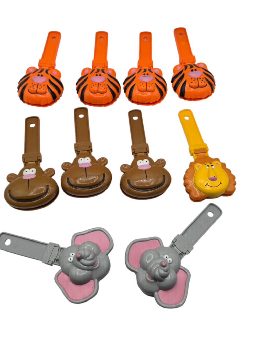 Lot of 10 Plastic Clapper Noise Maker Toys Zoo Animals Jungle Tiger Monkey Lion